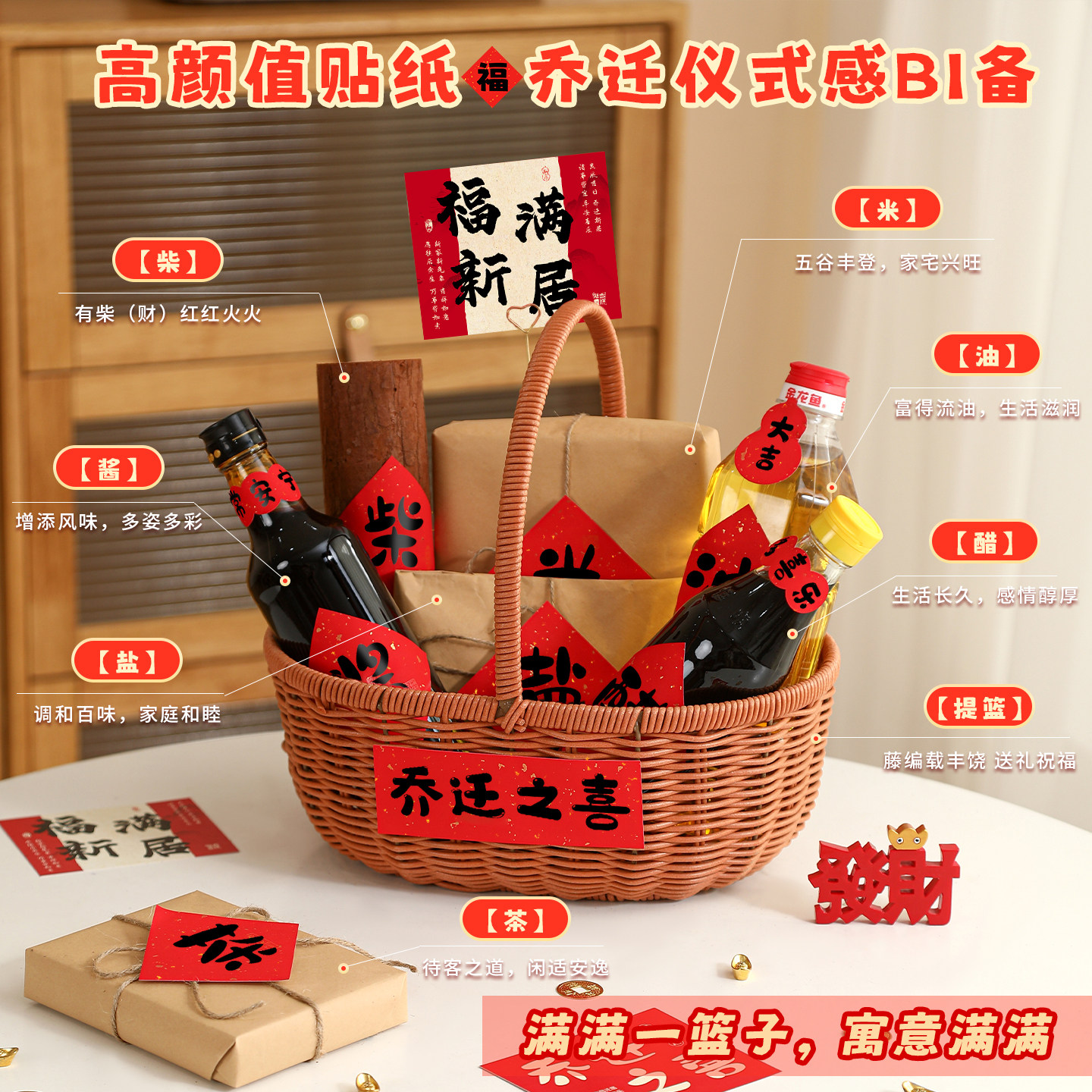 乔迁之喜新居蔬菜花篮创意贴纸装饰搬家入宅仪式用品全套礼物2025,淘宝优惠券,粉丝福利购,淘宝优惠卷