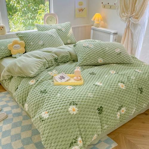 Брендовые демисезонные бархатные антистатические электрические джинсы с начесом, комплект, бархатный пододеяльник, простыня, в американском стиле, 4 предмета