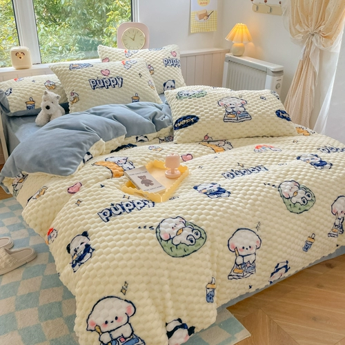 Брендовые демисезонные бархатные антистатические электрические джинсы с начесом, комплект, бархатный пододеяльник, простыня, в американском стиле, 4 предмета