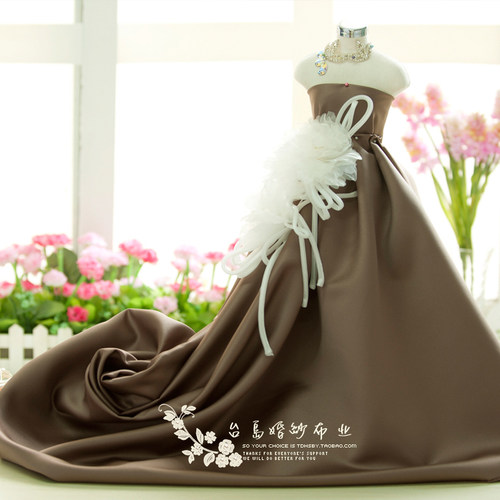 婚纱布料395婚纱缎布料小有光厚缎diy布料咖啡类服装汉服旗袍面料 - 图2