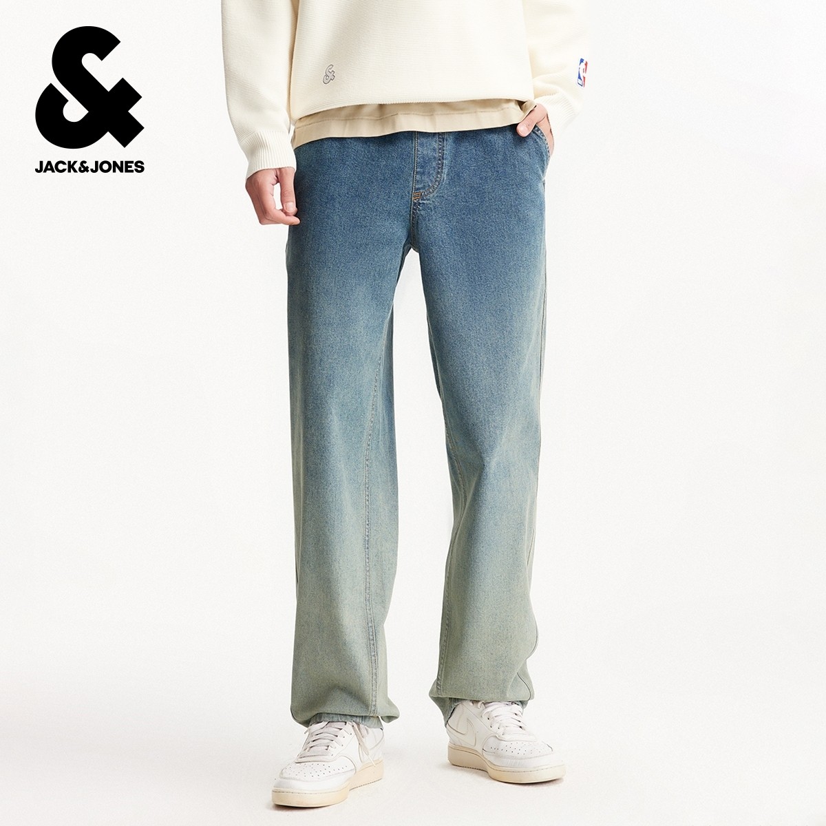 杰克琼斯春季男装牛仔裤廓形松紧抽绳双侧插袋时尚百搭潮流下装款,淘宝优惠券,粉丝福利购,淘宝优惠卷