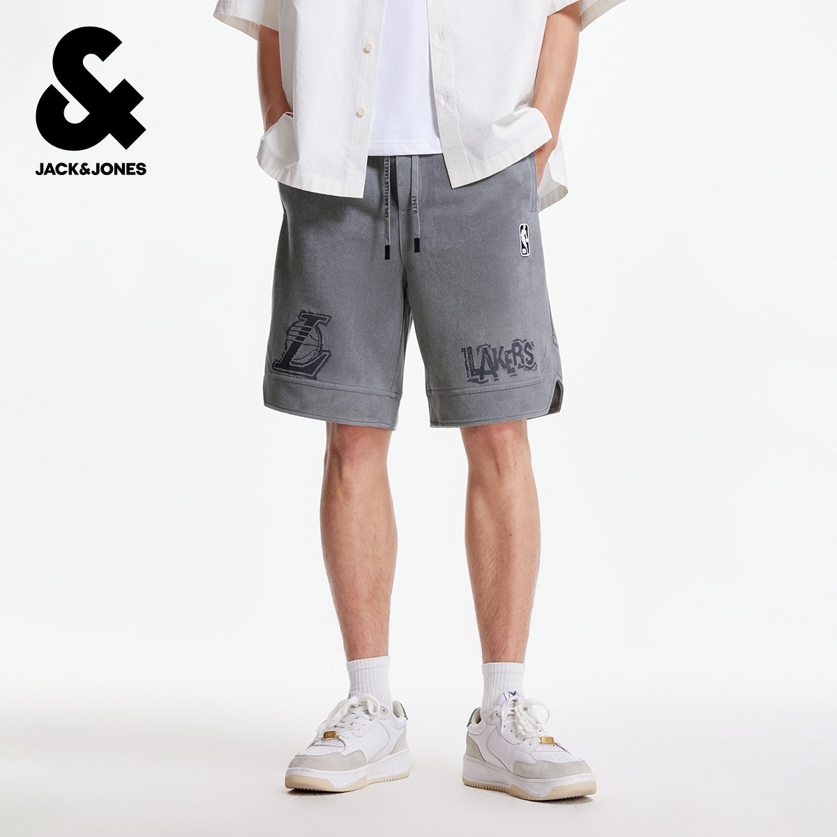 杰克琼斯NBA联名冬男装短裤湖人队字母刺绣潮时尚运动百搭裤子,淘宝优惠券,粉丝福利购,淘宝优惠卷