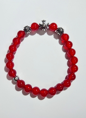 克罗手串8mm天然虎眼石黑曜石绿松石红玛瑙白松白贝s925银男女