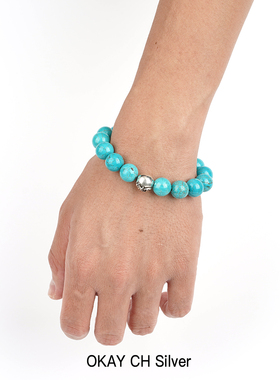 罗心潮流10mm虎眼石绿松石黑曜石925纯银珠子手串手链珠链