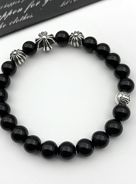 925银十字架黑曜石手链手串