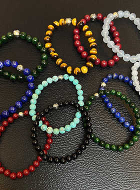 五行元素天然水晶黑曜石朱砂叠戴手链手串925纯银男女情侣礼物