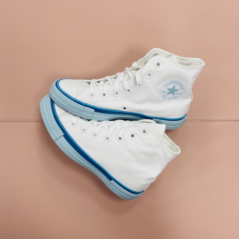 Converse 匡威 All Star经典款奶油冰淇淋白蓝高帮帆布鞋568805C - 图2