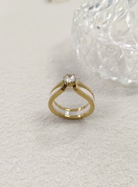 钛钢+合成立方氧化锆+陶瓷 轻奢双环戒指HZX-ZB3033