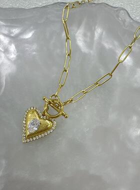 钛钢+合成立方氧化锆  OT扣爱心吊坠项链AQY-ZB1491