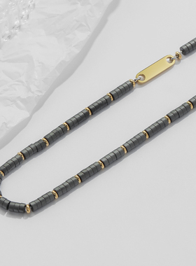 钛钢灰色串珠银链项链