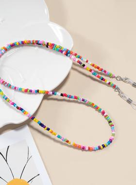 七彩米珠眼镜链口罩链防掉女士高级防滑挂绳眼镜链挂链挂绳两用