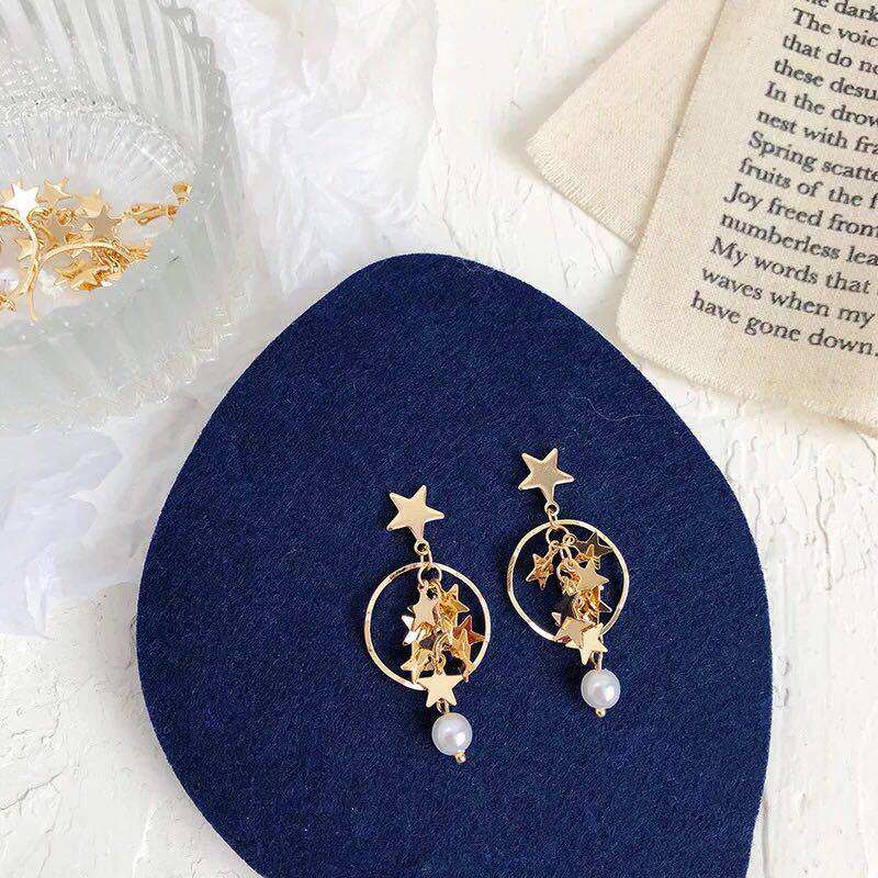 冷淡blingbling五角星星流苏女耳坠 帛印饰品耳钉