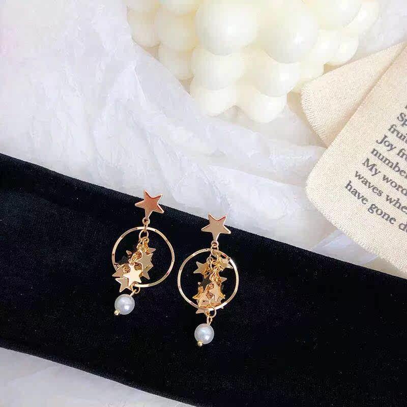 冷淡blingbling五角星星流苏女耳坠 帛印饰品耳钉