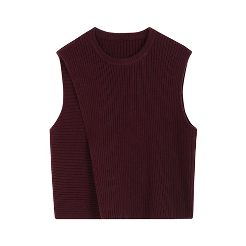 NEELLY纳俪商场同款冬季新款圆领开衩针织背心女简约休闲上衣 - 图3