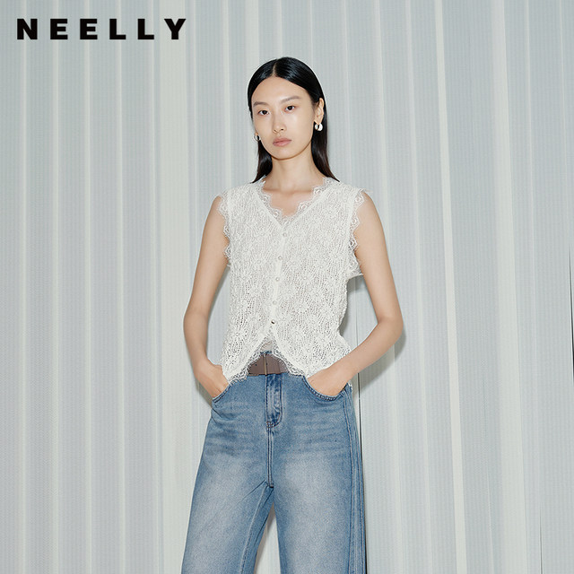 NEELLY Nali Shopping Mall's new summer style of high-elastic bubble knitted lace vest women's comfort top