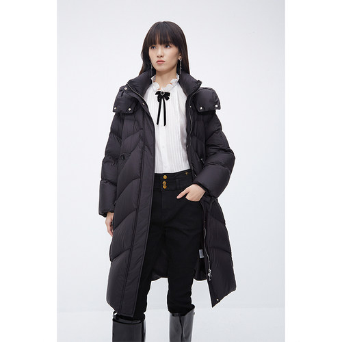 NEELLY纳俪商场同款茧型加厚羽绒服女冬季韩版连帽中长款过膝外套 - 图1