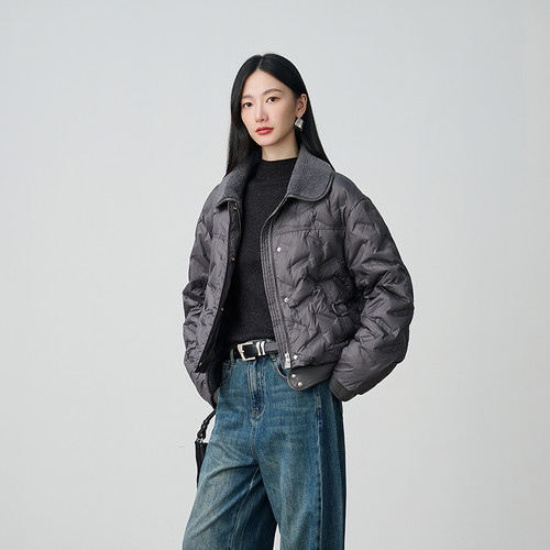 NEELLY纳俪商场同款冬新款时尚短款肌理感羽绒服女百搭小翻领外套 - 图1