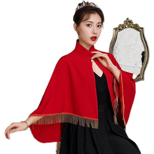 新娘婚纱披肩结婚礼服旗袍披风斗篷外搭酒红色敬酒服外套韩版高贵 - 图3