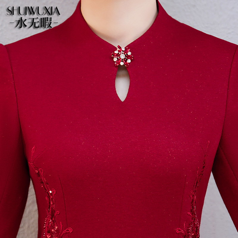 妈妈婚宴服连衣裙高档新款喜敬酒服 水无暇中老年女装