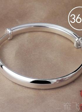 正品99银手镯手女年轻9款宽面饰光面实纯心手镯推拉银镯子送妈妈