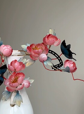 原创 将离 芍药花琉璃簪花发饰汉服配饰古风百搭头饰复古风仙气