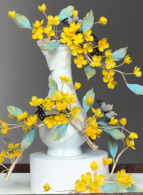原创 广寒秋 真丝烫花桂花发冠发饰发钗汉服古风头饰仙气