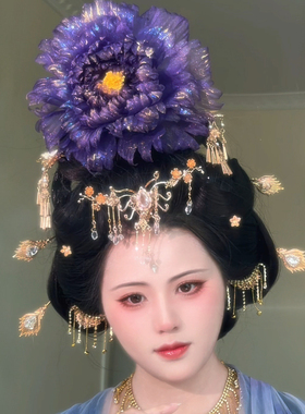 原创 芳华1 牡丹真丝烫花软杆簪花仙气发饰套装百搭汉服头饰配饰