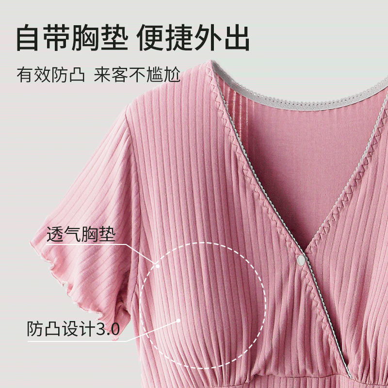 摩登孕妈孕妇睡衣春夏季月子服产后哺乳睡裙短袖产妇连衣裙家居服 - 图1