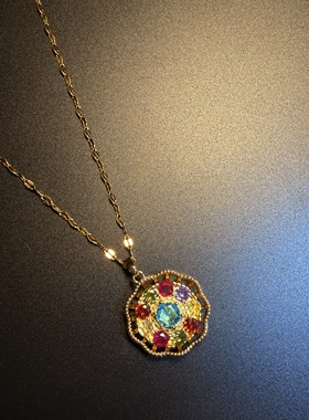 开花的橄榄 Vintage古着 Hue Bloom彩色可旋转花朵项链 锁骨链