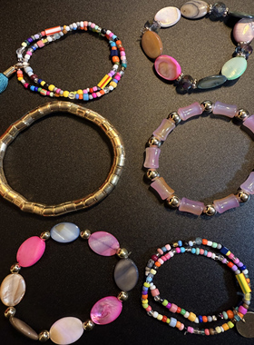 开花的橄榄 Vintage古着 Celestial Bead Mix多层叠戴彩色手链