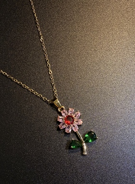 开花的橄榄 Vintage古着 Flower Charm粉色花朵项链 锁骨链