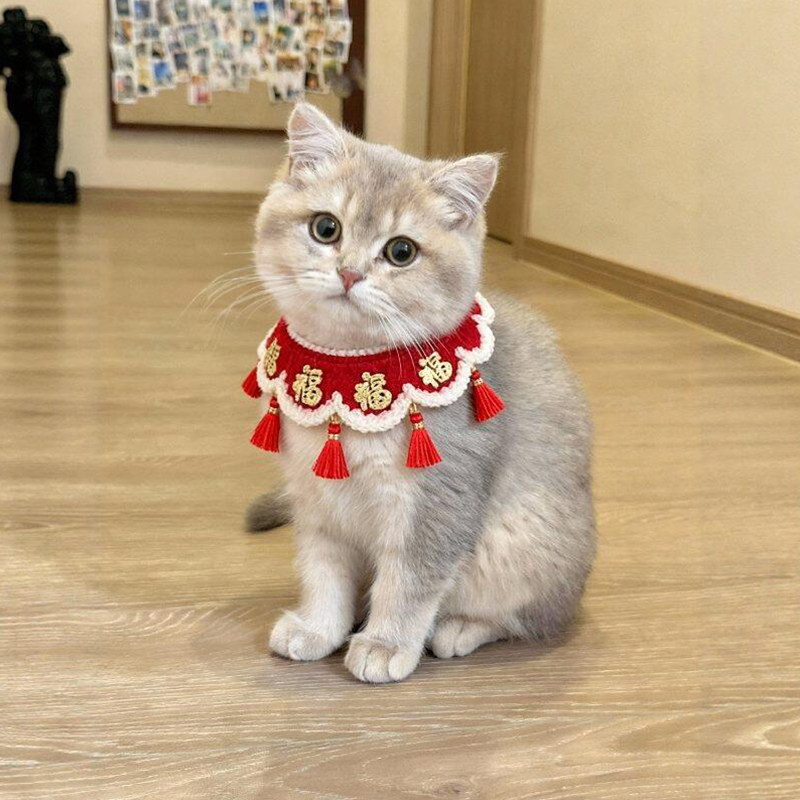 猫咪围脖新年项圈小猫口水巾过年喜庆围巾宠物围兜福字可爱小配饰,淘宝优惠券,粉丝福利购,淘宝优惠卷