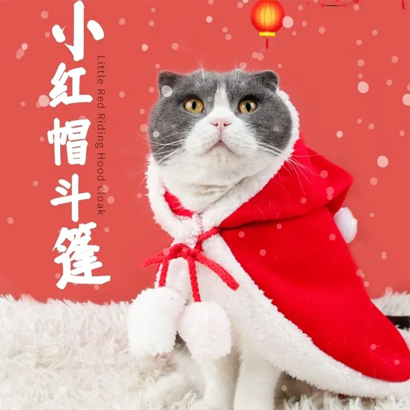 猫咪圣诞斗篷可爱布偶英短保暖衣服狗狗披风披肩新年生日冬季睡袍 - 图1