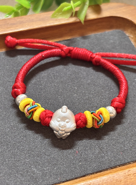 3D硬银999十二生肖小萌鸡手工编织红绳手链本命年生日礼物