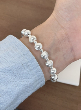 S925纯银INS风猫眼珠手链韩版精致弹力绳小众叠戴礼物手串