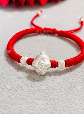 999足银生肖鸡 红绳手链女款本命年男女宝宝儿童礼物