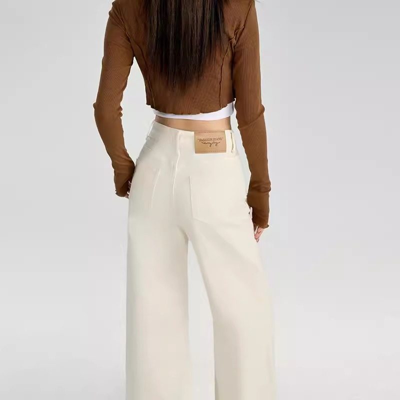 弹力白色牛仔裤女2024新款秋冬加绒加厚显瘦宽松阔腿垂感拖地裤子,淘宝优惠券,粉丝福利购,淘宝优惠卷