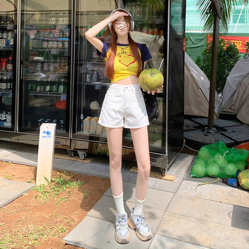 高腰牛仔短裤女夏季薄款2026年新款显瘦显高大码a字白色超短热裤 - 图1