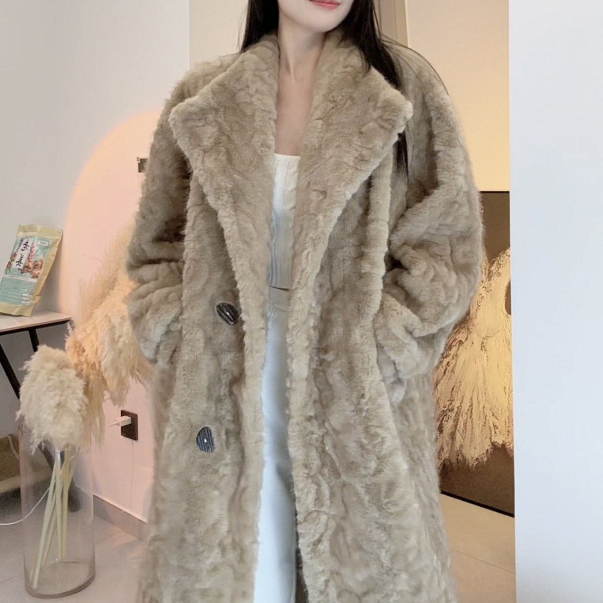 直下摆长袖INS风女西装领长外套冬季加厚轻奢设计师 - 图3