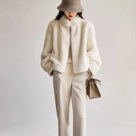 Women's stand-up collar imitation mink short fur coat