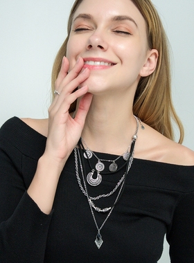 废土风项链女多层夸张项链长款毛衣链波西米亚风配饰民族风项链新