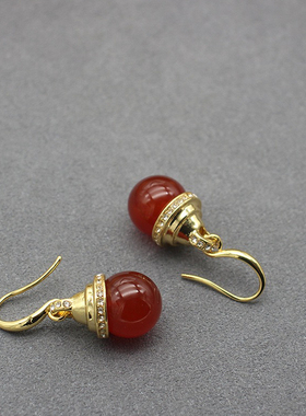 春季新款金色毛衣链吊坠耳环套装董洁同款红玛瑙抽拉可调节蛇骨链