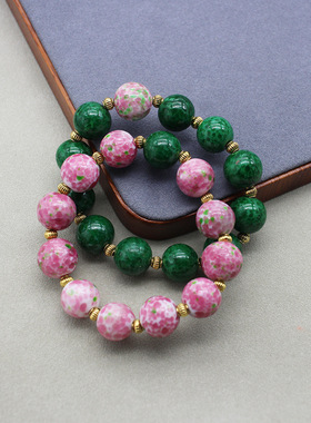 2025新款新中式樱花粉色蛙皮琉璃项链复古百搭串珠颈链小众饰品