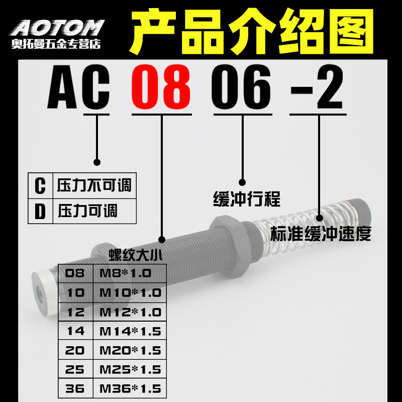 可调整式液压油压缓冲器AD1412/16/25/2016/3650q/422-5气缸阻尼 - 图2