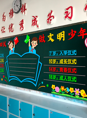 文明黑板报墙贴画走廊教室布置