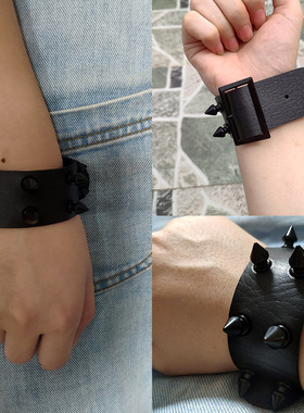 铆钉酒吧朋克风皮质手环非主流