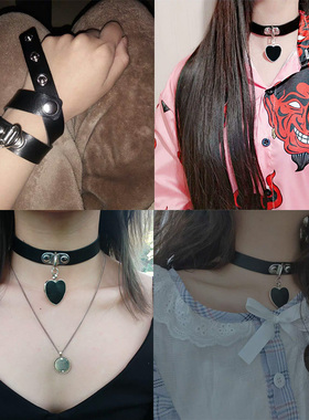 爱心脖子choker皮质锁骨链吊坠