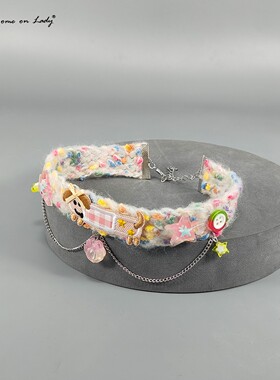 冬季毛绒绒项圈编织Choker卡通创意可爱小狗爪爪五角星短项链Y2K