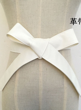女士黑色pu皮腰带秋冬绑带蝴蝶结