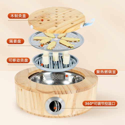 艾灸热敷实木蒲团坐垫艾灸盒随身灸熏蒸器具隔姜家用坐灸热敷熏蒸 - 图2